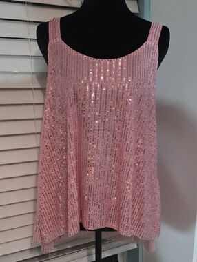 Shein Pink Sequin Tank Top - Women's Sparkle Shell OXL